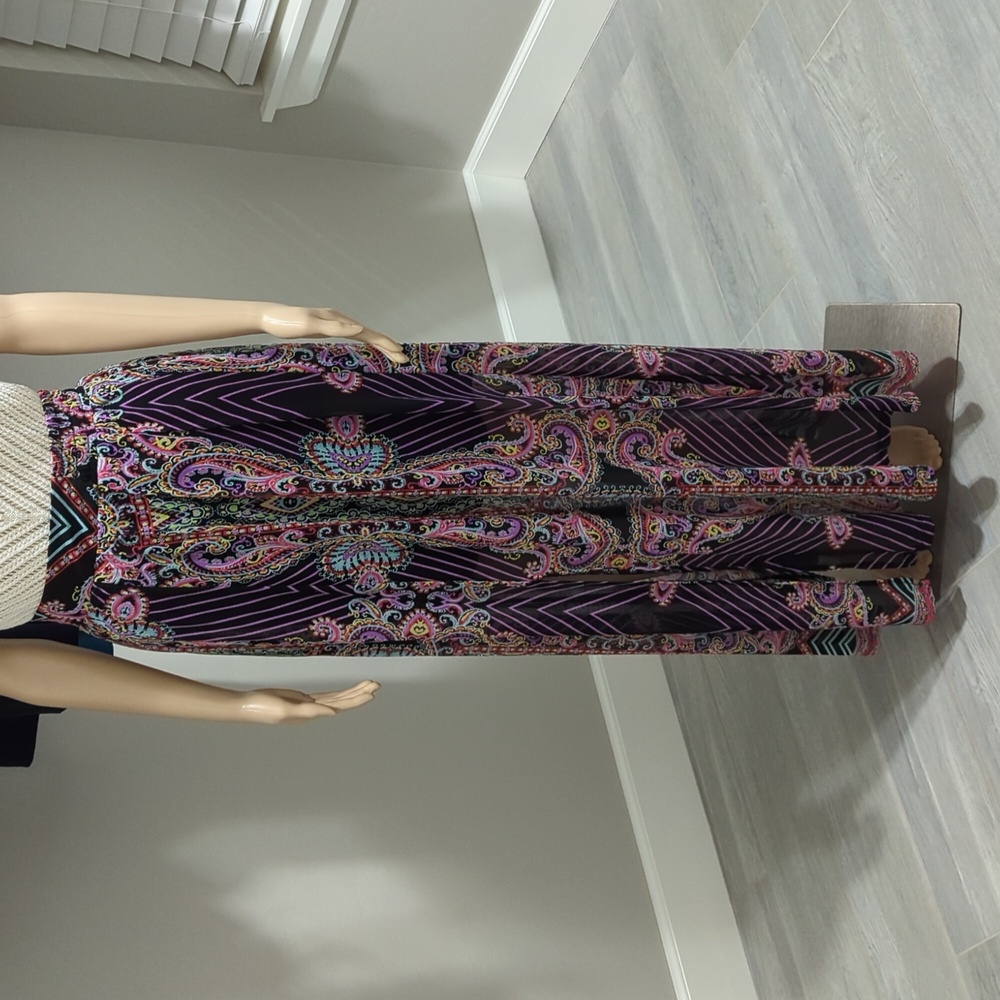 New York & Company Boho Black Mesh Paisley Maxi Skirt Flowy Airy Size M